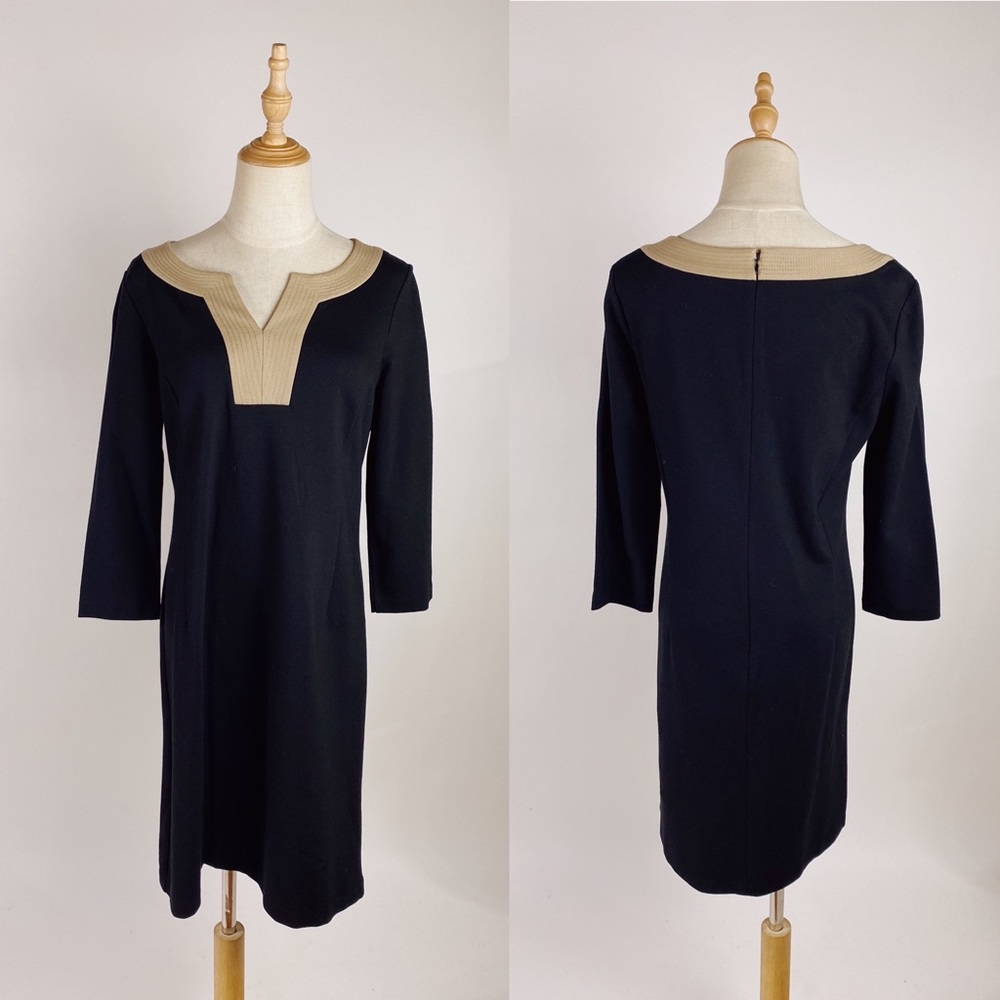 TALBOTS Knit V Neck Colorblock Black Tan Womens 6